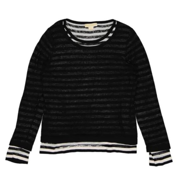 Michael Kors NEW Striped Sweater Layered Crew Soft Cotton Lightweight Preppy L - Picture 3 of 11